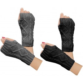 2-4 Pairs Women Winter Warm Knit Fingerless Gloves Hand Crochet Thumbhole Arm Warmers Mittens - BFKSUO3BF