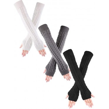 3 Pairs Arm Warmers Long Fingerless Gloves Knit Wrist Warmers with Thumb Hole for Women Girls - B00GT1WOJ