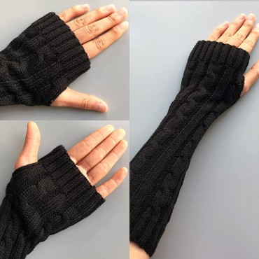 4 Pairs Knitted Arm Warmers Gloves Warm Long Fingerless Gloves Sleeve Gloves Thumb Hole Gloves Mittens for Women and Men - BY0LKMN7L