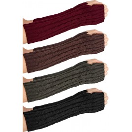 4 Pairs Knitted Arm Warmers Gloves Winter Long Fingerless Gloves Thumb Hole Gloves Mittens for Women and Men - BNI62JM2L