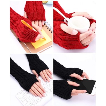 4 Pairs Women Long Fingerless Gloves Winter Mitten Arm Gloves with Thumb Hole for Winter Black Wine Red Khaki Dark Grey Polyester - B8EHBMLVE