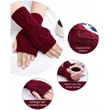4 Pairs Women Winter Warm Knit Fingerless Gloves Thumbhole Arm Warmers Mittens - BK0O6SAX2
