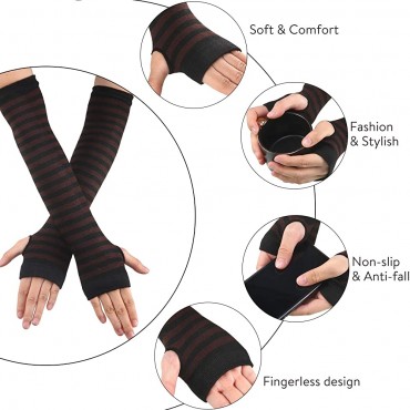 6 Pairs Knit Arm Warmer Thumb Hole Stretchy Gloves Women Long Fingerless Gloves - BFQ5V9R6Z