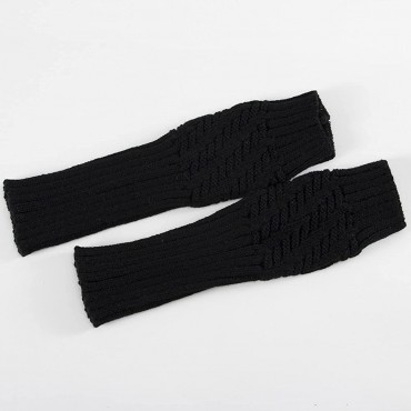 AUFJ Women Fashion Knitted Arm Sleeve Fingerless Winter Warm Long Stripe Solid Mittens Gloves Soft Cold Weather Warm Mittens - BMBQ6MXTB