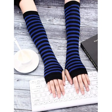 Bememo 4 Pairs Punk Gothic Long Fingerless Gloves Halloween Knitted Arm Warmer Elbow Length Gloves Thumb Hole Gloves - BELCSE5XY