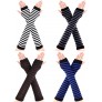Bememo 4 Pairs Punk Gothic Long Fingerless Gloves Halloween Knitted Arm Warmer Elbow Length Gloves Thumb Hole Gloves - BELCSE5XY