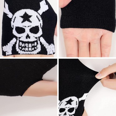 Bienvenu Knitted Long Fingerless Skeleton Gloves Unisex Halloween Punk Arm Warmer Sleeve - B2JX2VNEU