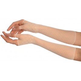 Cream Stretchy Crochet Lace Fingerless Evening Gloves Gloves - BME6AB6OU