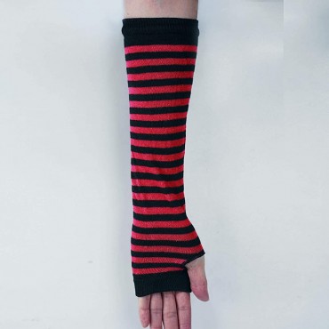 dPois 1 Pair Striped Long Arm Warmer Knitted Fingerless Gloves Fashion Punk Gothic Rock Elbow Thumbhole Gloves Mittens - BS70QRW1D
