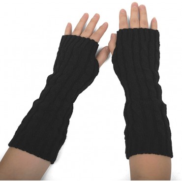 Flammi Women's Knit Arm Warmers Fingerless Gloves Thumb Hole Gloves Mittens for Typing Driving Cosplay - BA3PHUGHE