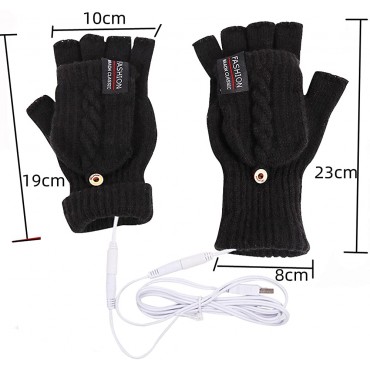 Heated Gloves Convertible Fingerless Mittens Winter Knitted Warm USB Heating Gloves Handguard Mittens for Men Women - B8HFUWW8N