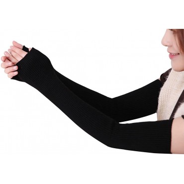 LerBen Women's Cashmere Warm Fingerless Gloves Winter Long Arm Warmer - BY4S3OBCS