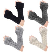 Loritta 4 Pairs Womens Fingerless Gloves Winter Warm Knit Crochet Thumbhole Arm Warmers - BWOUN6AUF