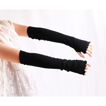 Lotus Leaf Edge Style Fingerless Elastic Stretch Arm Winter Warmer Long Arm Sleeve for Ladies Women Girl - BXK9MIERX