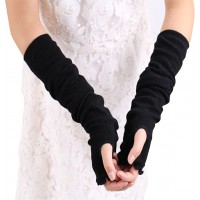 Lotus Leaf Edge Style Fingerless Elastic Stretch Arm Winter Warmer Long Arm Sleeve for Ladies Women Girl - BXK9MIERX