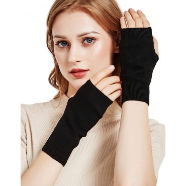 NOVAWO Cashmere Blend Fingerless Gloves Soft Warm Arm Warm Gloves - B14UEZICB