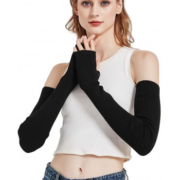 Novawo Wool Blend Warm Arm Warmers Super Soft Long Fingerless Gloves for Women - BE6RVONCG