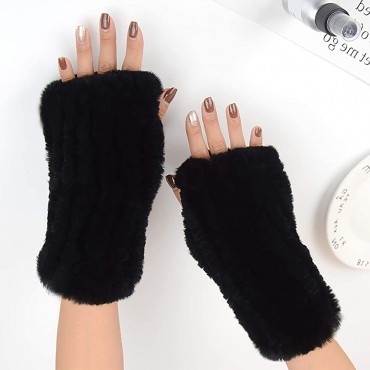 NWSTESLE Women Winter Warm Knit Fingerless Fur Gloves Hand Arm Warmers Mittens wiht fur - BVZSJQVGB