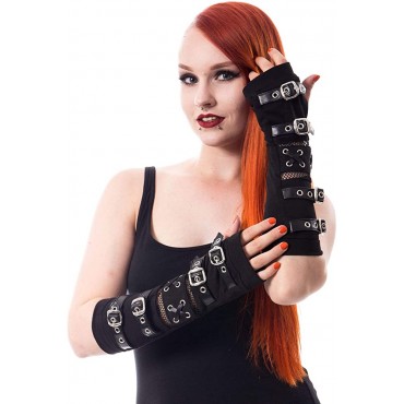 Poizen Industries Riot Armwarmers Arm Warmers Punk Gothic Buckles Corset Lace Gloves Black - BL9BG7EMN