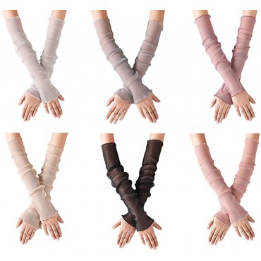 POSMA CS032Women Girls UV Protecion Long Lace Fingerless Gloves Sunblock Arm Sleeves- Six Color Bundle Set - BDQO3WA21