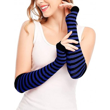 Punk Gothic Rock Long Arm Warmer Fingerless Thumb Hole Long Gloves Mittens Winter Stretchy Knitted Elbow Length Gloves - B76R6E9K1