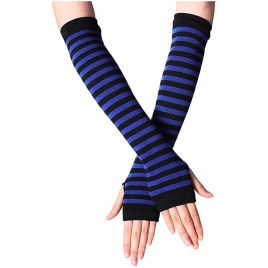 Punk Gothic Rock Long Arm Warmer Fingerless Thumb Hole Long Gloves Mittens Winter Stretchy Knitted Elbow Length Gloves - B76R6E9K1