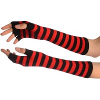 Red & Black Stripes Fingerless Gloves Gloves - B8HPMJ3ZB