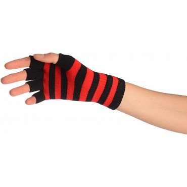 Red & Black Stripes Short Fingerless Gloves Gloves - BVLYLCX0D