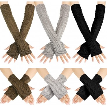 SATINIOR 6 Pairs Arm Warmers Fingerless Gloves Knit Wrist Warmers Fingerless Gloves Knitted Arm Warmers with Thumb Hole for Women Girls Multicolor - BHBAUB83Z