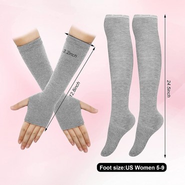 SATINIOR 6 Pairs Women Long Knee High Socks Thigh High Socks with Long Knit Arm Warmer Fingerless Gloves Thumb Hole Stretchy Gloves for Halloween Christmas Party Costume 13 inches - BMQFD3D2U