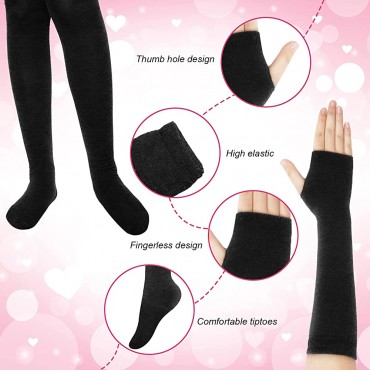 SATINIOR 6 Pairs Women Long Knee High Socks Thigh High Socks with Long Knit Arm Warmer Fingerless Gloves Thumb Hole Stretchy Gloves for Halloween Christmas Party Costume 13 inches - BMQFD3D2U