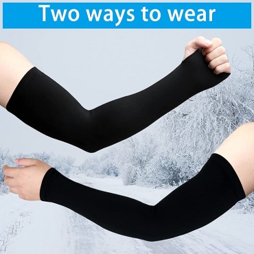 SATINIOR Thermal Arm Warmer Cycling Arm Warmer Thumbhole Winter Arm Sleeves Arm Cover with Thumb Holes for Men Women L Black - BFTNOR9SD