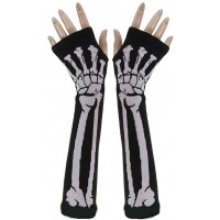 SEADEAR Skull Bone Skeleton Long Fingerless Gloves Arm Warmer Sleeve for Women Girls with Stylus - BB7VAG0WD