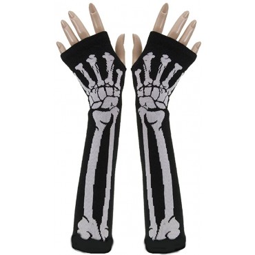 SEADEAR Skull Bone Skeleton Long Fingerless Gloves Arm Warmer Sleeve for Women Girls with Stylus - BB7VAG0WD