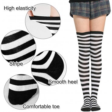 Striped Long Arm Warmer Fingerless Gloves Knee High Socks Set Punk Gothic Rock - B4D18KNJ3