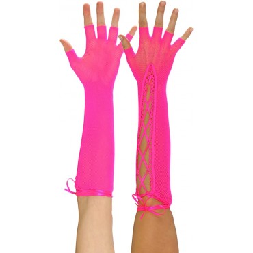ToBeInStyle Women's Lace Up Wrist or Elbow Length Fishnet Fingerless Arm Warmer Gloves - BUDYW2C31