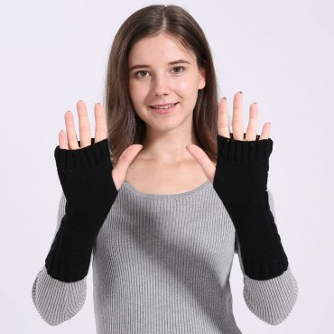 Urieo Winter Arms Warmers Acrylic Skull Knit Warm Thumb Hole Gloves Mittens for Women - BIJNWD3F1