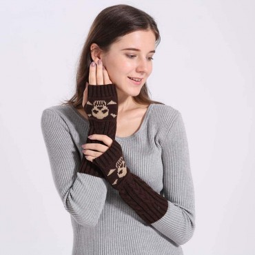 Urieo Winter Arms Warmers Acrylic Skull Knit Warm Thumb Hole Gloves Mittens for Women - BGSBYZGBJ