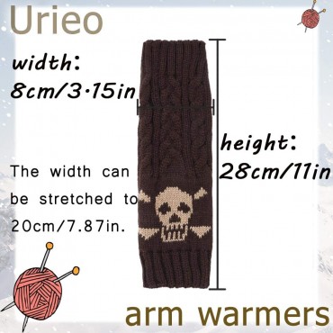 Urieo Winter Arms Warmers Acrylic Skull Knit Warm Thumb Hole Gloves Mittens for Women - BGSBYZGBJ