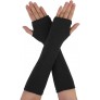uxcell Women Winter Stripes Heart Print Fingerless Thumbhole Elastic Long Knitted Gloves One Size Black - B1GQ9K39Y