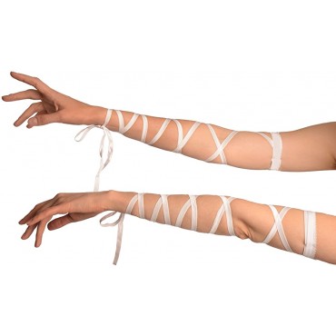 White Elasticated Satin Ribbon Arm Wraps Gloves Gloves - BWWHMK6ET