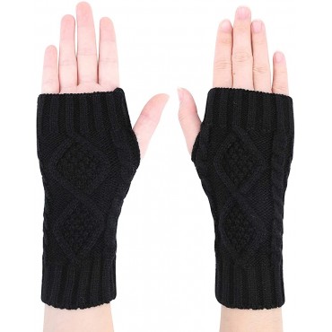 Women Winter Knit Fingerless Gloves Soft Long Thumbhole Arm Warm Crochet Mittens - BJFKZKK1D