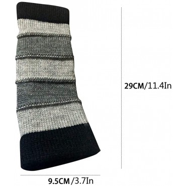 Women Winter Long Fingerless Gloves Striped Knitted Arm Warmer Thumb Hole Gloves Stitching Mittens Gray - B4DQSXDSY