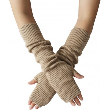 Women's Arm Warmers with Thumb Hole 40cm Winter Fingerless Stretchy Wool Long Gloves Sleeves - BO5J6E2SL