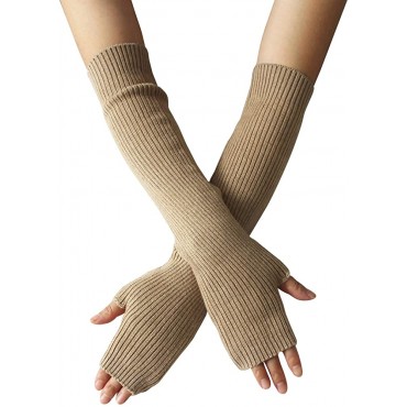 Women's Arm Warmers with Thumb Hole 40cm Winter Fingerless Stretchy Wool Long Gloves Sleeves - BO5J6E2SL