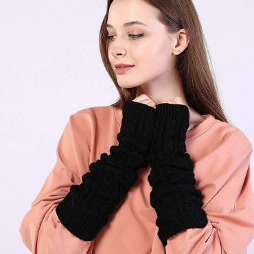 Womens Winter Warm Over Elbow Long Fingerless Thumb Hole Gloves Mittens Knitted Arm Warmer - BLBLQ9K5X