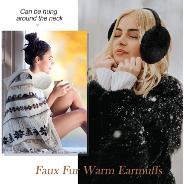 2 Pieces Winter Ear muffs Faux Fur Earmuffs Cute Foldable Outdoor Ear Warmers Faux Fur Ear Warmers for Women - B7XEW2BWT