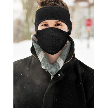 4 Piece Winter Headband Earmuffs Half Face Covering Set Men Women Fleece Ear Warmer Cold Weather Black Navy Blue - BQOOPDC92