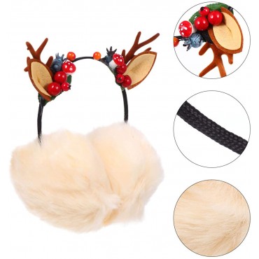 Christmas Warm Earmuffs Reindeer Headband: Winter Earmuff Antler Hairband Khaki Ear Warmers for Winter Outdoor Warm Custom - BUMMKN8CJ