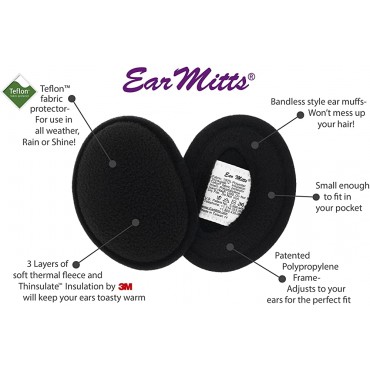 Ear Mitts Bandless Ear Muffs For Men & Women Soft Fleece Ear Warmers 2 Sizes - BK8OSRL0H